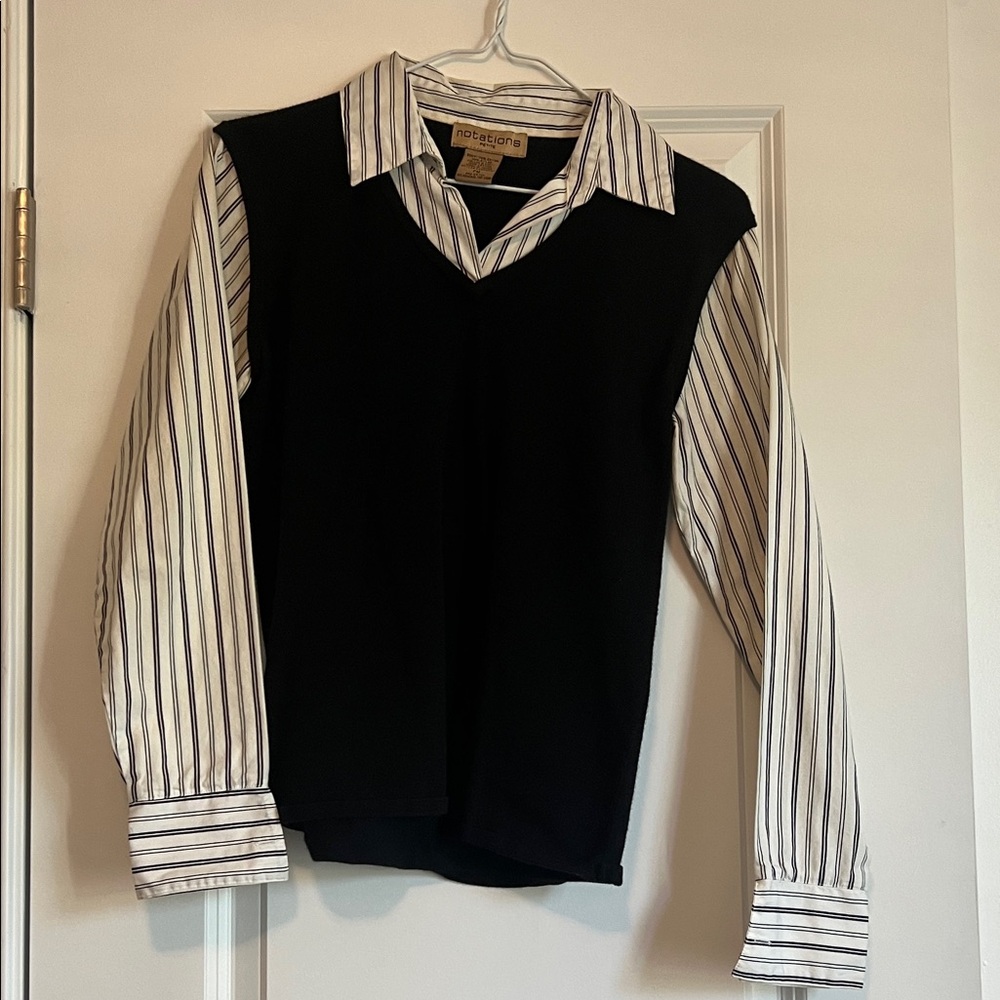 Notations Black and White Striped Blouse